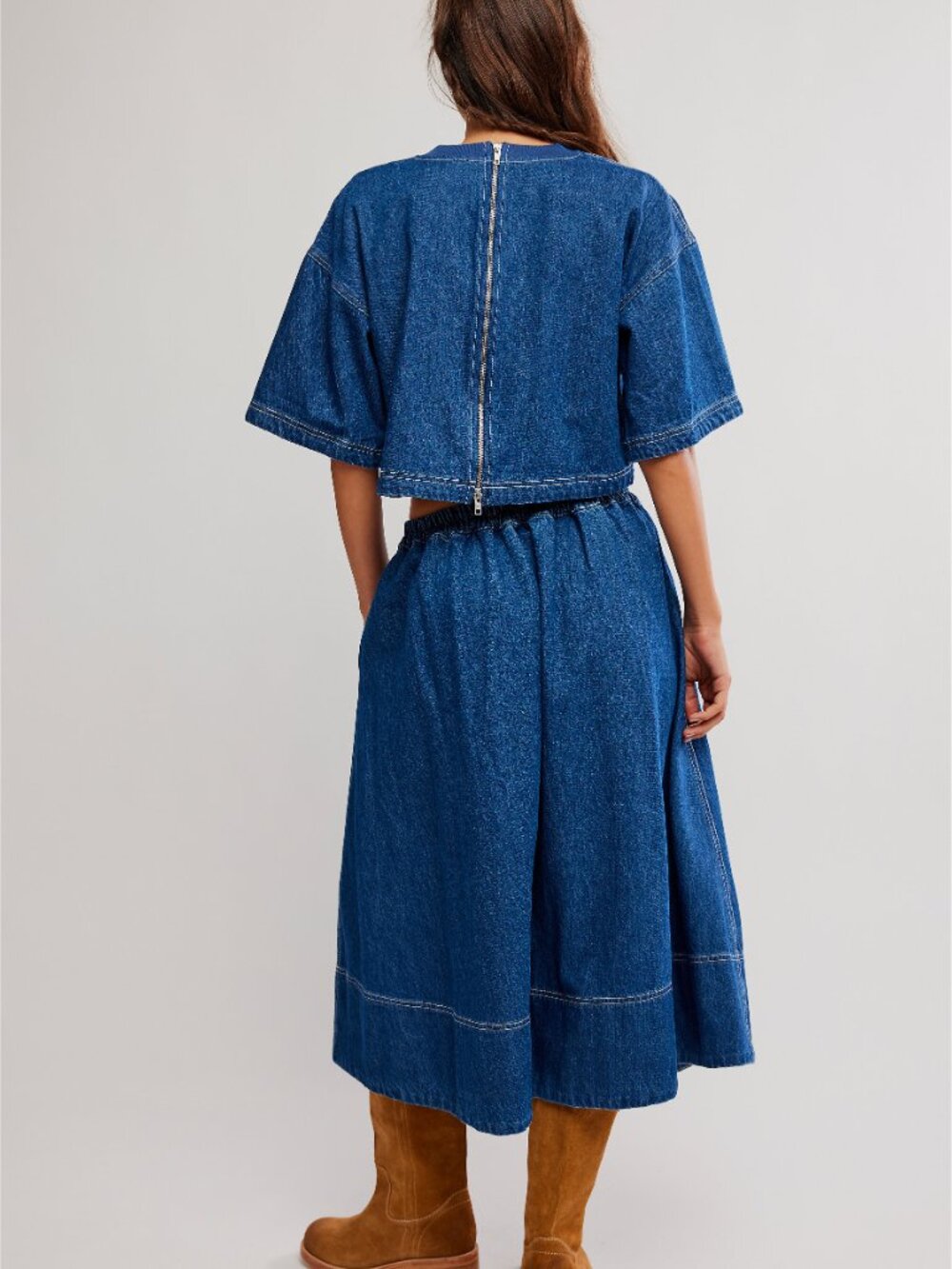 FREE PEOPLE Westley Denim Skirt Set / Deep Sea Wash - Picture 3 of 6